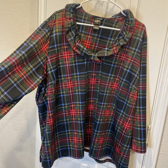 Ali Miles Women’s 2X Tartan Plaid Ruffle Neck Tunic Top Blouse Christmas Holiday - Picture 6 of 7